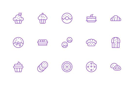 Baked Goods Icon Set with 15 Regular Line Graphics High-Resolution Icons for Any Platform vector
