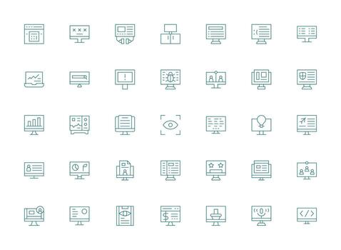 monitor icono conjunto con 35 ligero línea gráficos esencial íconos para rápido ui edificio vector