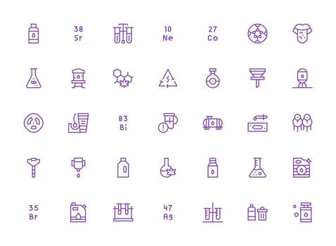 Chemical Design Icons featuring 35 in Regular Clean Line Style Neatly Designed Icons for Web Platforms vector