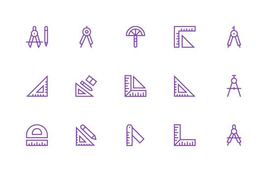 Regular Line Style Protractor Icons with 15 Vectors Multi-Style Icons for Creative Projects