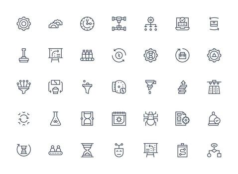 Process Icon Set with 35 Regular Clean Line Graphics Flexible Icon System for Web Interfaces vector
