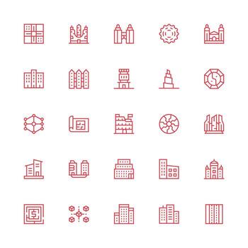 25 Medium Stroke Outline Icons for Complex Graphics Complete Icon Set for Mobile Apps vector