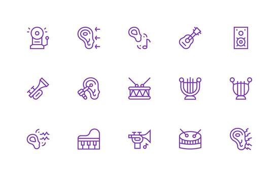 Acoustic Set with 15 Regular Line Icons Complete Icon Bundle for Web Design vector