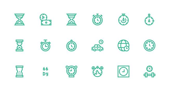 Strong Stroke Line Style Duration Icons with 18 Vectors Fully Editable Icon Set for Web