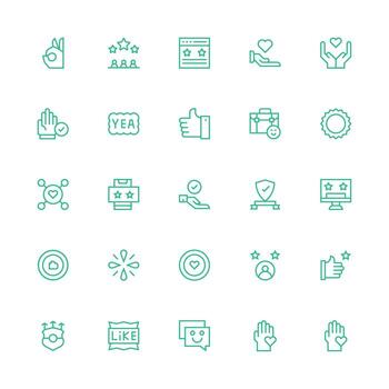 positivo realimentación presentando 25 íconos en medio carrera contorno diseño equilibrado icono conjunto para funcional diseño vector