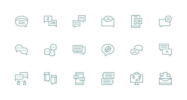 Chat Icon Collection with 18 Minimal Line Designs Complete Icon Bundle for Web Design vector
