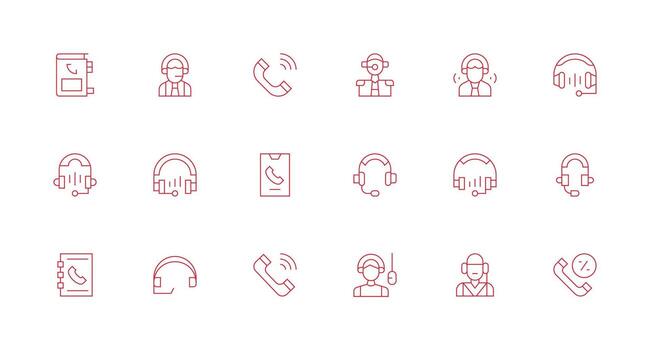 Call Center featuring 18 Icons in Minimal Line Design Icon Set for Web vector
