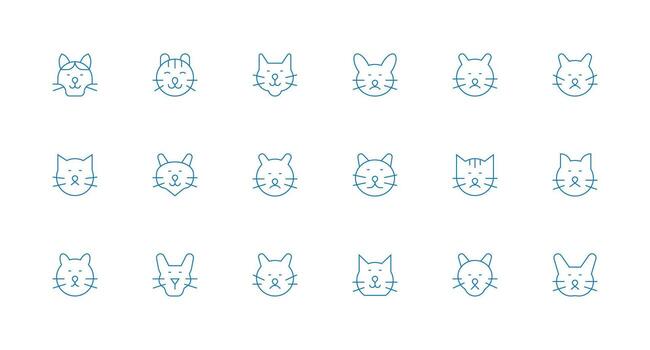 Feline Set with 18 Minimal Line Icons Scalable Icons for All Themes vector