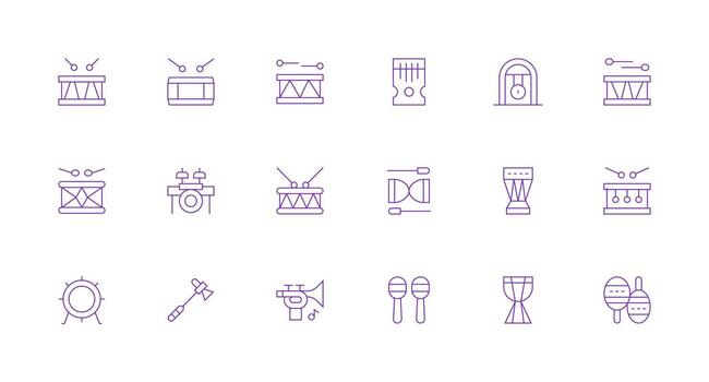 18 Icons for Percussion in Minimal Line Format Essential Icon Set for Teams vector