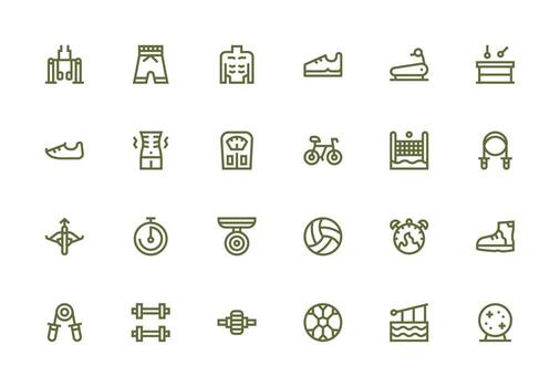 ejercicio icono conjunto con 24 grueso línea línea gráficos compacto icono conjunto vector