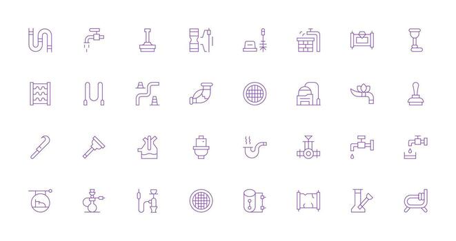 32 Pipe Icons in Thin Line Aesthetic Clean Icon Collection for Web Use vector