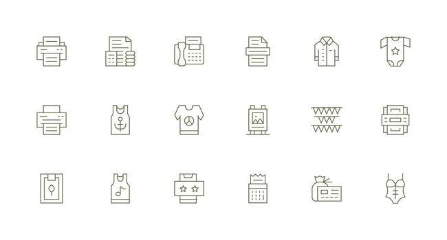 Minimal Line Icons from Print Set with 18 Vectors Lightweight Icon Series