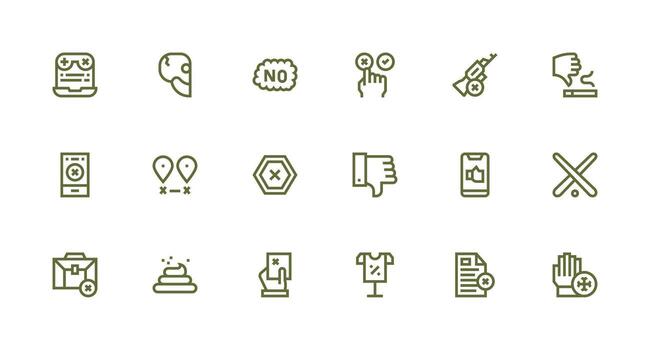 Reject Icon Set with 18 Strong Stroke Line Graphics Icon Set for Web vector
