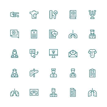 medio carrera contorno estilo diagnóstico íconos con 25 vectores limpiar conjunto para diseño prototipos