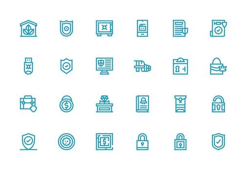 grueso línea línea íconos desde protegido conjunto con 24 vectores icono conjunto para web