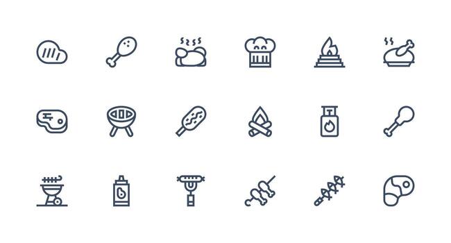 Barbecue Icon Set with 18 Strong Stroke Line Graphics Clean Icon Collection for Web Use vector