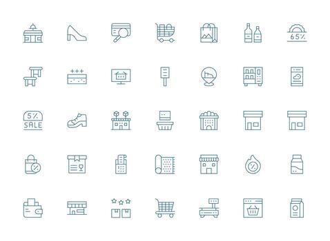 Retail Icon Set with 35 Light Line Graphics Core Icon Collection for Daily Tasks vector