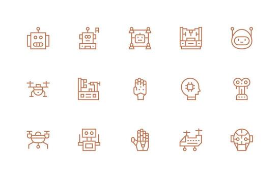 15 Icons for Robotics in Regular Line Format Basic Icon Series vector