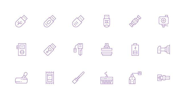 Usb Design Icons featuring 18 in Minimal Line Style Layout Icon Collection vector
