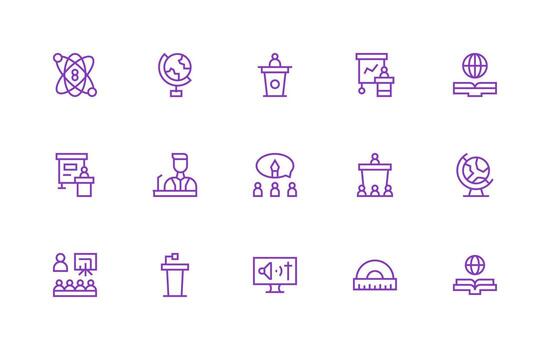 Regular Line Style Teaching Icons with 15 Vectors Complete Icon Set for Mobile Apps