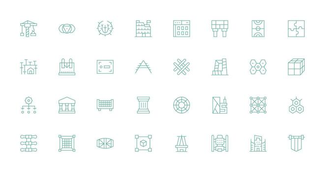 marco de referencia presentando 32 íconos en Delgado línea diseño listo para la interfaz de usuario icono colección vector