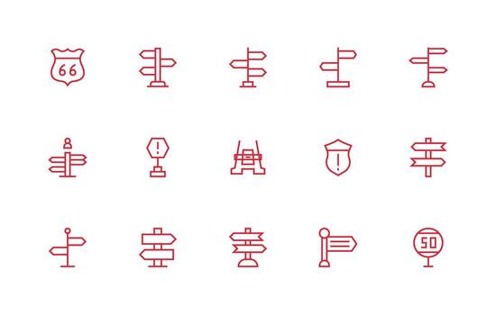 Regular Line Style Signpost Icons with 15 Vectors Full Icon Library for UI Designers