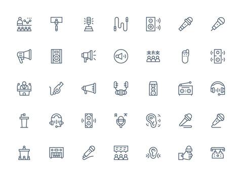 Regular Clean Line Style Speaker Icons with 35 Vectors Editable Icon Collection