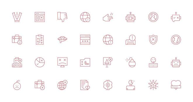 Failure Design Icons featuring 32 in Thin Line Style Minimal Icon Set for Interface Projects vector