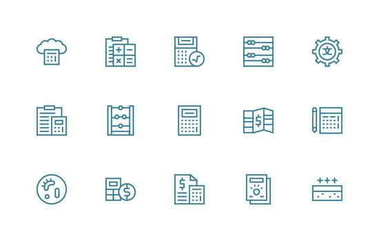15 Regular Line Designs for Calculation Icons Icon Set for Web vector