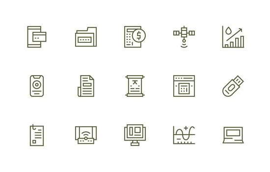15 Data Icons in Regular Line Aesthetic High-Resolution Icons for Any Platform vector