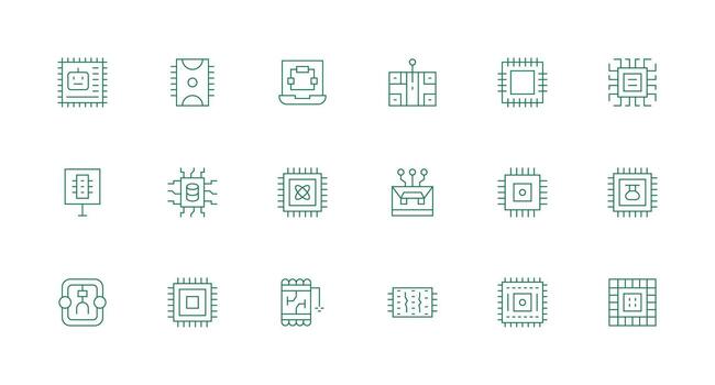 Microchip Design Icons featuring 18 in Minimal Line Style Minimal Icon Pack vector
