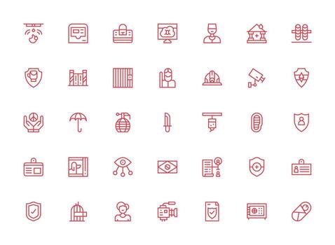 Security Icon Collection with 35 Regular Clean Line Designs Simple Icons for Interface and Wireframes vector