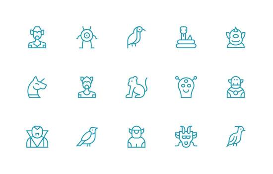 Creature including 15 Regular Line Illustrations Scalable Icons for All Themes vector