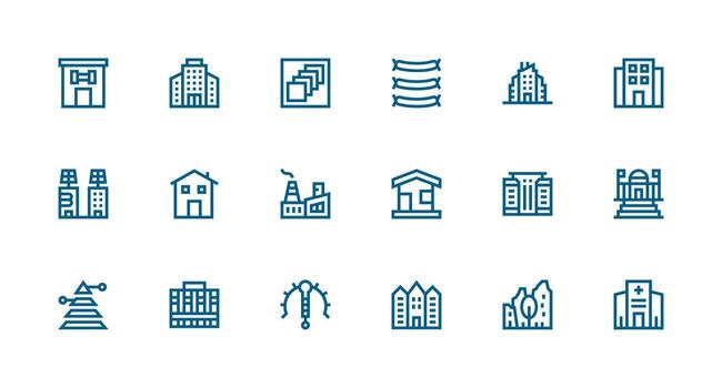 Structure Design Icons featuring 18 in Strong Stroke Line Style Creative Icon Set vector