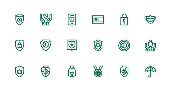 Strong Stroke Line Icons from Shield Set with 18 Vectors Complete Icon Set for Mobile Apps