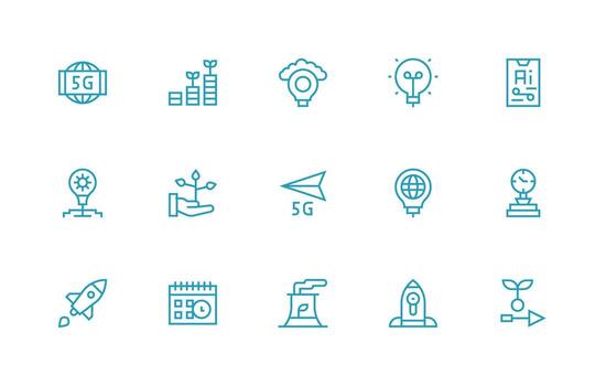 futuro presentando 15 íconos en regular línea diseño compacto icono conjunto vector
