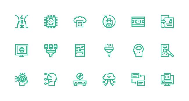 fuerte carrera línea estilo datos Procesando íconos con 18 vectores listo para la interfaz de usuario icono colección