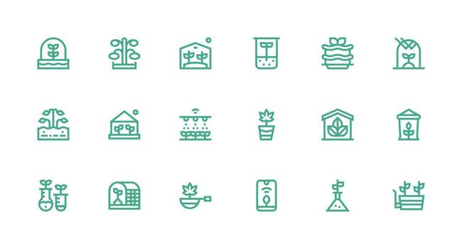 hidroponia diseño íconos presentando 18 en fuerte carrera línea estilo listo para la interfaz de usuario icono colección vector