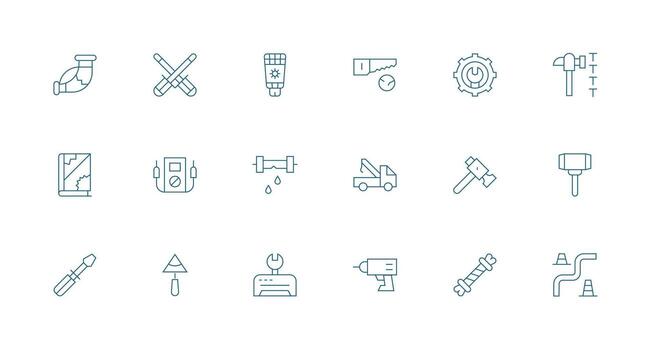 18 Minimal Line Vectors for Repairing Theme UI and UX Focused Icon Collection
