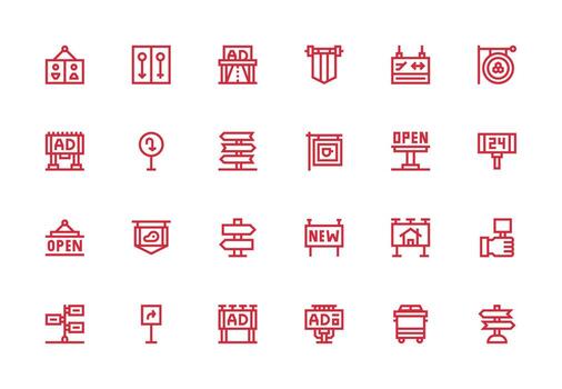 Thick Line Line Style Signage Icons with 24 Vectors Essential Icons for Rapid UI Building