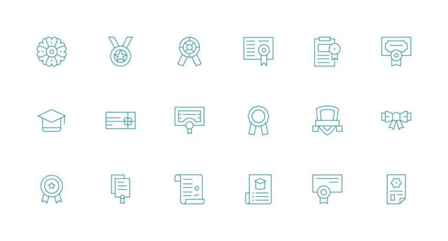 Certificate Icon Set with 18 Minimal Line Graphics Simple Icon Pack vector