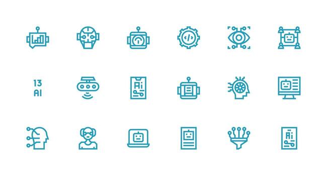 máquina aprendizaje presentando 18 íconos en fuerte carrera línea diseño pulcramente diseñado íconos para web plataformas vector