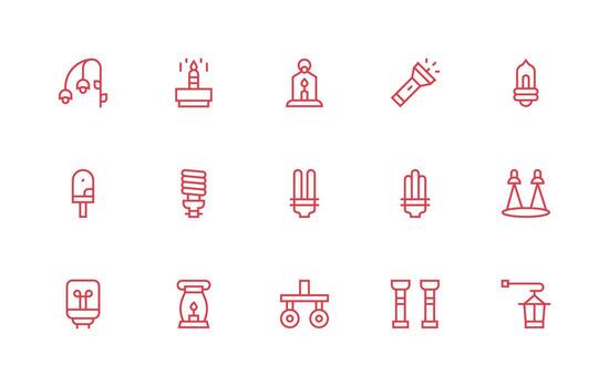 Light Source featuring 15 Icons in Regular Line Design Organized Pack for Project Assets vector