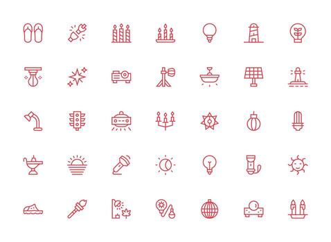 Light including 35 Regular Clean Line Illustrations Core Icon Collection for Daily Tasks vector