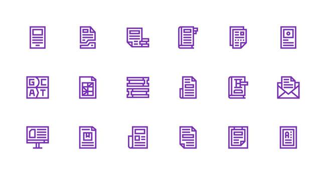 Word Design Icons featuring 18 in Strong Stroke Line Style UI Icon Set vector