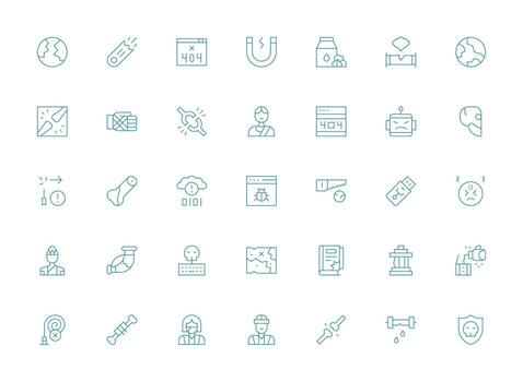 35 Light Line Designs for Broken Icons Simple Icons for Interface and Wireframes vector