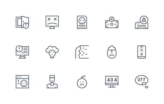 15 Regular Line Icons for System Error Graphics Interface Icons for Daily Use vector