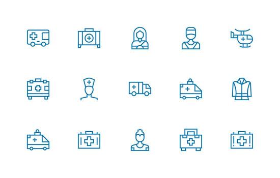 Paramedic Set with 15 Regular Line Icons Minimal Icon Set for Interface Projects vector