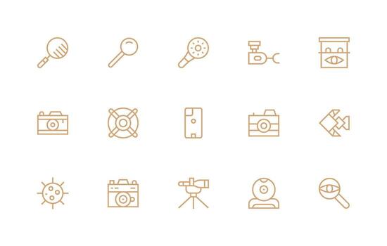 regular línea estilo lente íconos con 15 vectores completamente editable icono conjunto para web