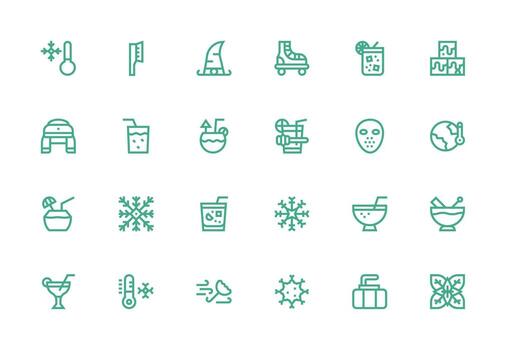 Ice Design Icons featuring 24 in Thick Line Line Style Essential Icon Set for Teams vector